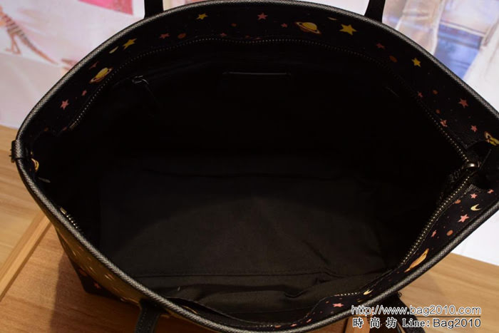 COACH蔻馳 F30058新款 拉鏈托特購物袋 單肩包 十字紋頭層牛皮 星空圖案  Chz1396